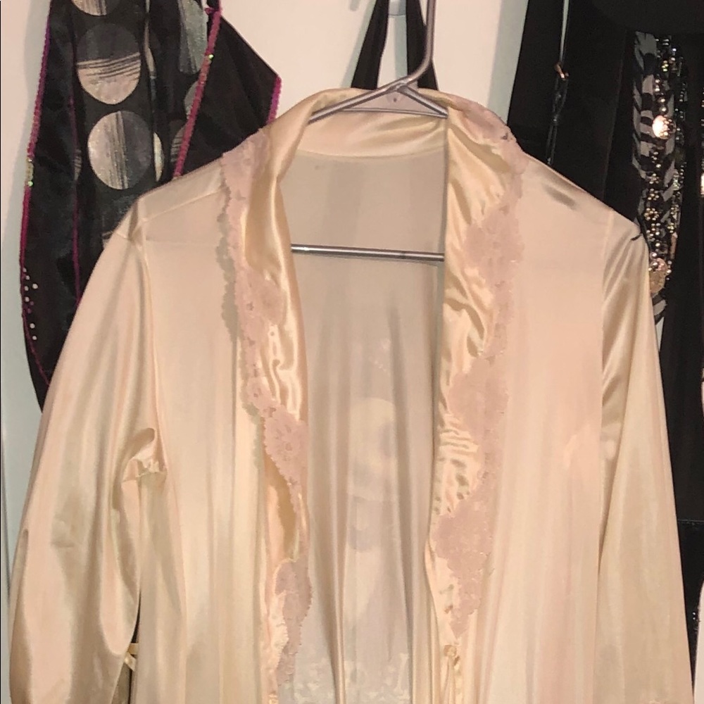 Long eggshell silk robe